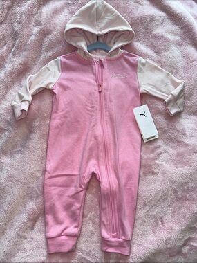 Puma Pink and Light Pink Hooded Baby One-Piece 6-9m NWT